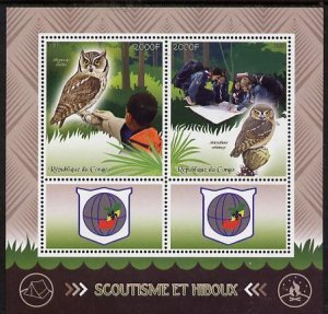 CONGO B - 2015 - Scouts & Owls - Perf 2v Sheet - MNH - Private Issue