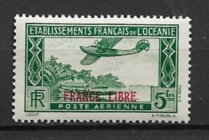 1941 French Polynesia C2 Seaplane with France Libre overprint MNH