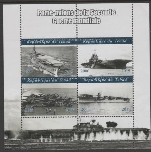 CHAD - 2019-WWII Aircraft Carriers-Perf 4v Sheet-Mint Never Hinged-Private Issue