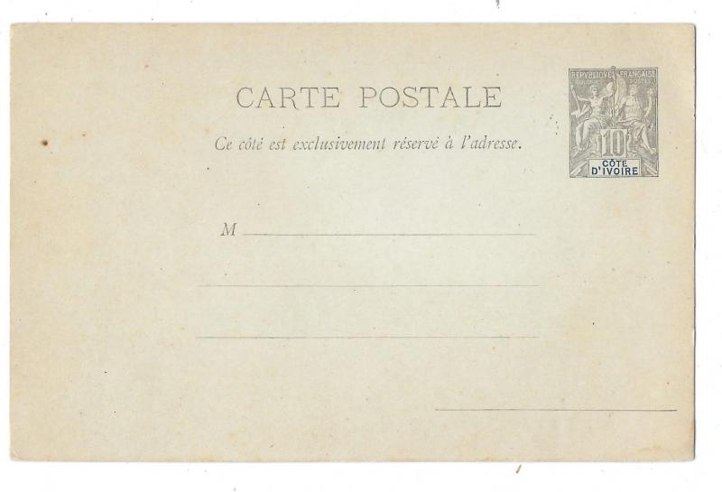 Ivory Coast 10c Postal Stationery Card 1892 HG 1 France Colony Unused