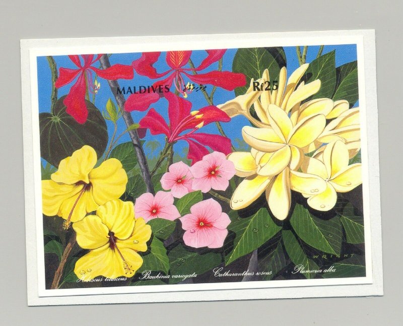 Maldives 1992 Flowers 1v S/S Imperf Chromalin Proof Mounted on Card