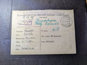 1949 Poland Post War Prisoner of War POW Cover Camp 6II to Samtens Germany