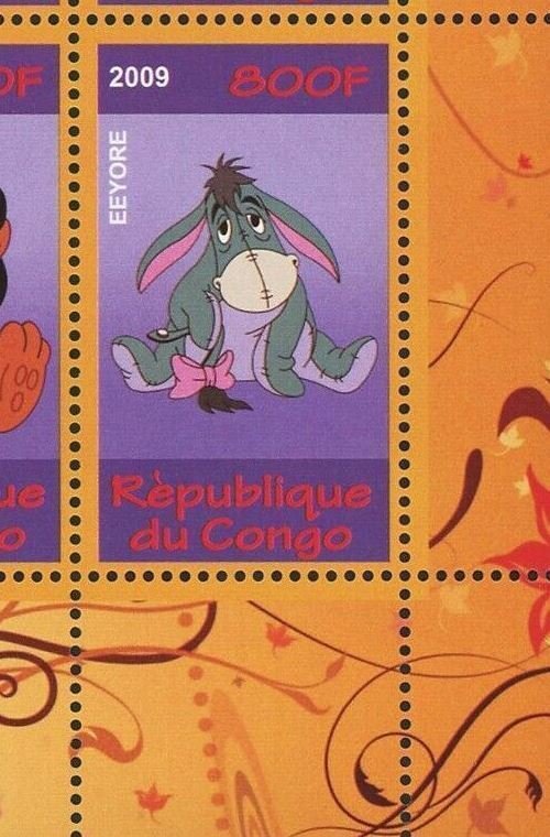 Walt Disney Stamp Magic World Pluto Piglet Eeyore Donald Souvenir Sheet of 4 MNH