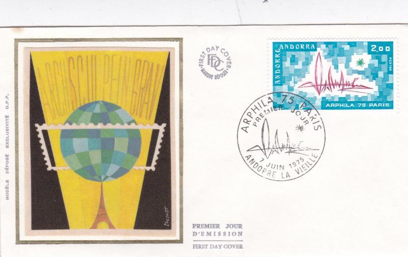 Andorra 1975 Arphila 75 Stamp Exhibition Paris Silk Unadressed FDC 