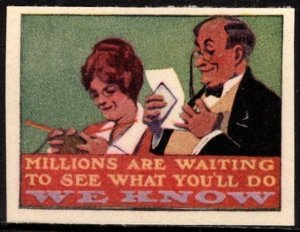 1914 US WW I Propaganda Poster Stamp Millions Are Waiting To See What You...