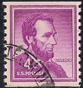 1058 4 cent Super Cancel Abraham Lincoln, Coil Stamp used VF