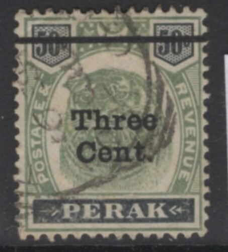 MALAYA PERAK SG85 1900 3c on 50c GREEN & BLACK USED 