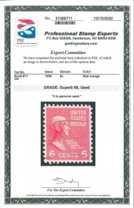 Scott 811 Used PSE Cert. Superb 98 (LB 9/21)