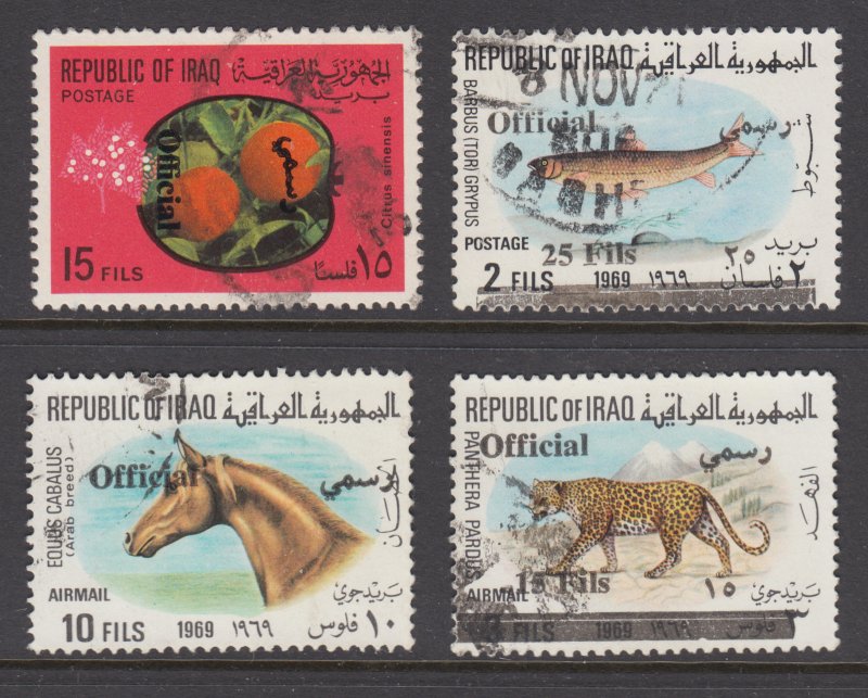 Iraq Sc CO5, CO6, O242, O313 used. 1972-75 Officials, 4 different, sound, F-VF