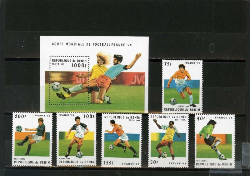 BENIN 1996 Sc#822-828 SOCCER WORLD CUP FRANCE SET OF 6 STAMPS & S/S MNH 