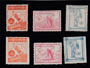 Burma - Japanese Occupation # 2N38-40, 2N38a-40a, Mint Hinged, 1/2 CAt.