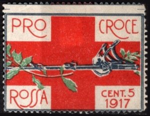 1917 Italy WW I Charity Poster Stamp 5 Centesimo Red Cross Unused