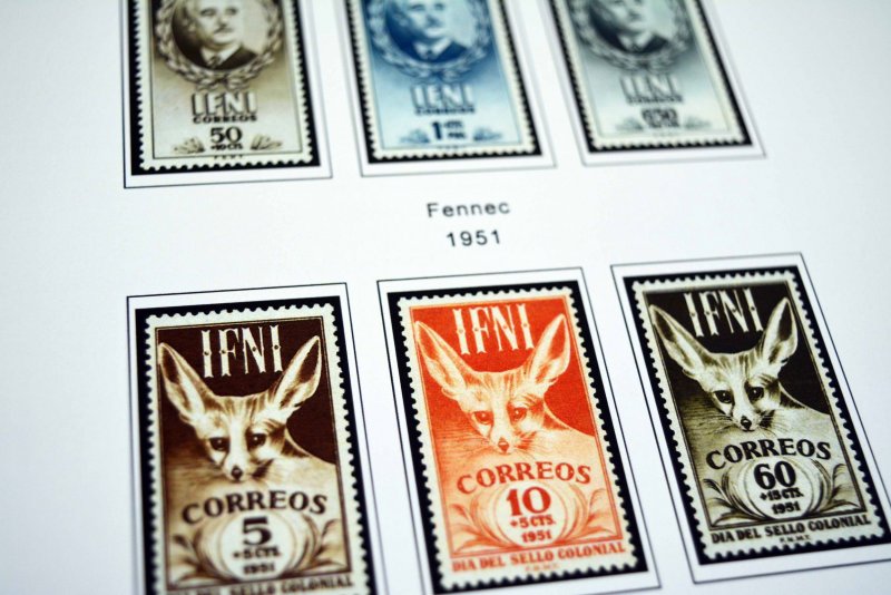 COLOR PRINTED IFNI 1941-1968 STAMP ALBUM PAGES (21 illustrated pages)