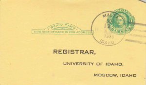 United States Idaho Malta 1938 4f-bar  Postal Card  Printed Return Address Un...