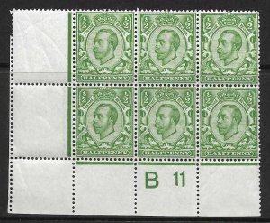 Sg 338 ½d Green Downey Head control B 11 perf 2A UNMOUNTED/MNH