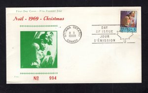 Canada #502  (1969 5c Christmas) Darnell-A cachet FDC unaddressed