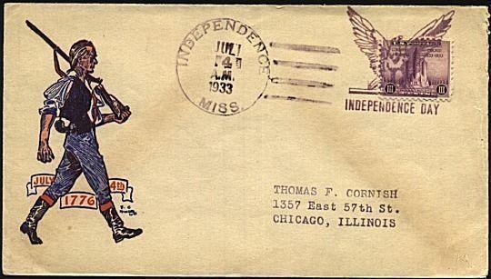 USA 1933 (4 July) Patriotic cover INDEPENDENCE MISS fancy cancel..........19891