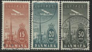 Denmark 1934 Airmails 15, 20, & 50 ore used