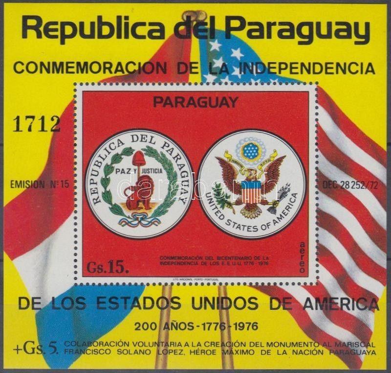 Paraguay stamp 200th anniversary of the USA, coat of arms, flags block WS131462