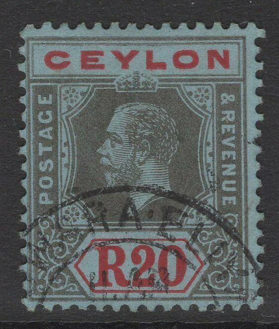 CEYLON SG319 1912 20r BLACK & RED/BLUE FINE USED