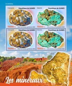 Guinea Minerals Stamps 2020 MNH Chacopyrite Malachite Nature 4v M/S + IMPF