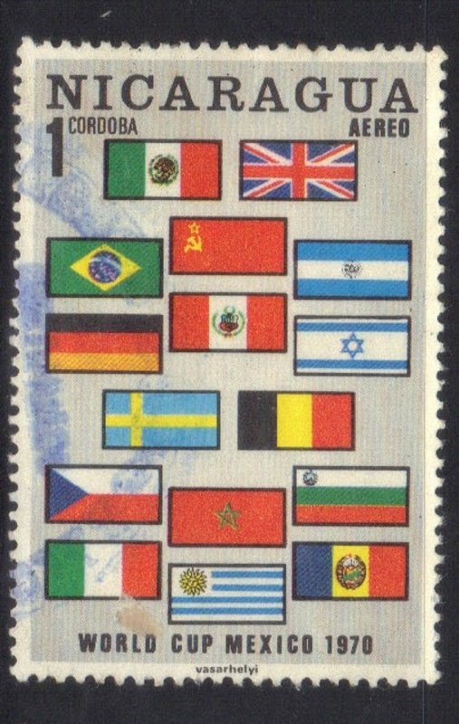 NICARAGUA SC# C714  *USED*  1c 1970 FLAGS  SEE SCAN