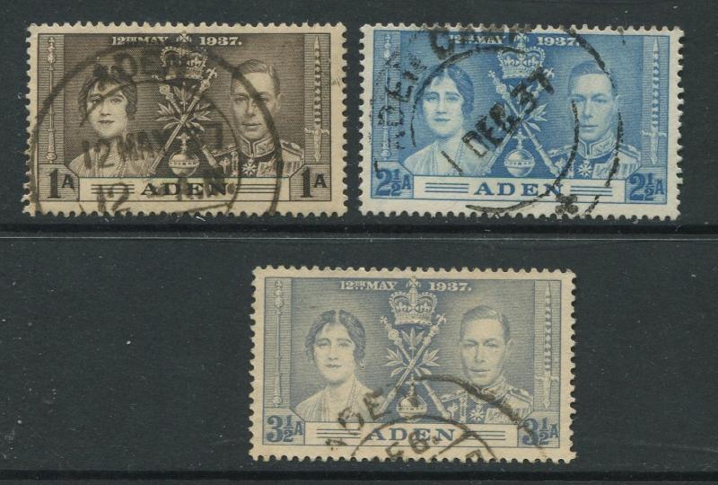 ADEN - Scott 13-15 - Coronation Issue - 1937- FU - Set of 3 Stamps