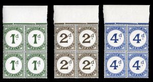 Gibraltar #J1-3 Cat$23+, 1956 Postage Dues, set of three sheet margin blocks ...