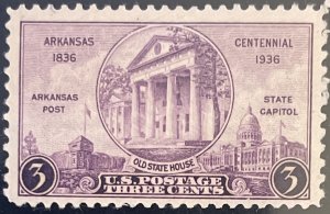 Scott #782 1936 3¢ Arkansas Centennial unused hinged