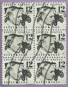 Block of 6 US Used Stamps 1286A Henry Ford #1