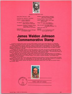 USPS SOUVENIR PAGE JAMES WELDON JOHNSON COMMEMORATIVE STAMP 1988