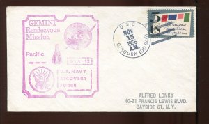 GEMINI 12 USS OZBOURN RECOVERY SHIP NOV 15 1966 HANDSTAMP CCL COVER GT163