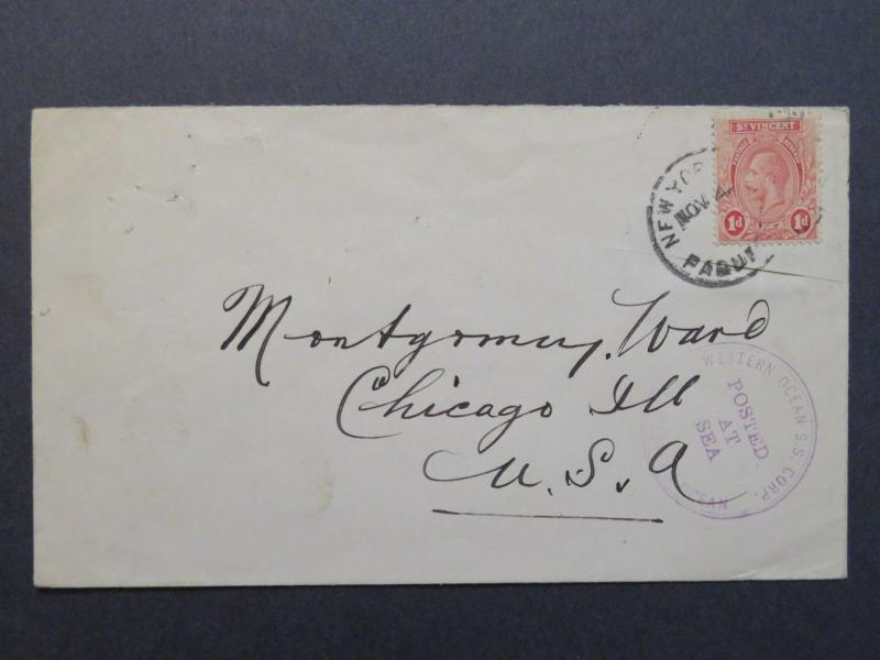 St Vincent Early 1900s Paquebot Cover to NA / NYC Cancel / Posted At Sea - Z7880