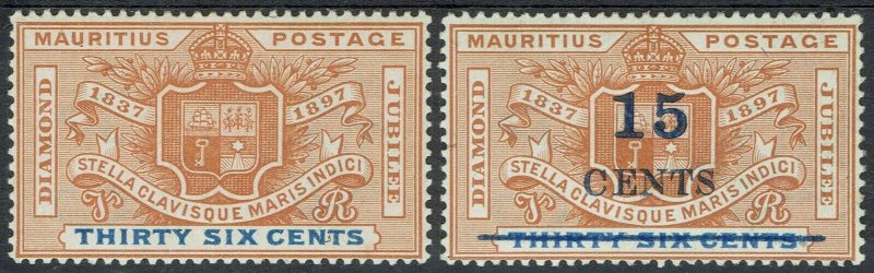 MAURITIUS 1898 ARMS JUBILEE 36C PLUS 1899 15C ON 36C 