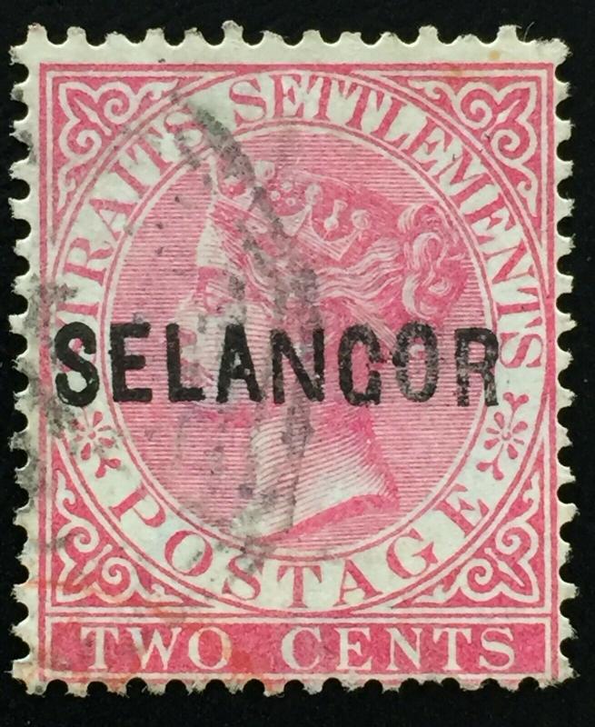 Malaya 1884 Selangor opt Straits Settlements QV 2c wide N SG#22 M2189