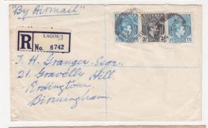 NIGERIA, 1952 Airmail cover, KGVI 3d., 1s.3. (2), 1d. on reverse, Lagos to GB.