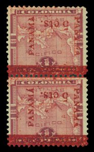 PANAMA 1906 Map of Panama 5c/1p lake Sc# 183d mint PAIR showing INVERTED surch.