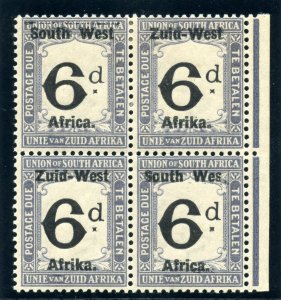 S.W.A. 1923 Postage Due 6d  WES FOR WEST variety block MLH. SG D5, D5a.