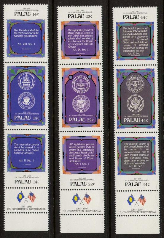 Palau 157a,160a,163a MNH US Constitution, Flags, Crests