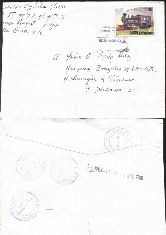 J) 2005 CUBA-CARIBE, RAILWAY, LOCOMOTIVES, AIRMAIL, CIRCULATED COVER