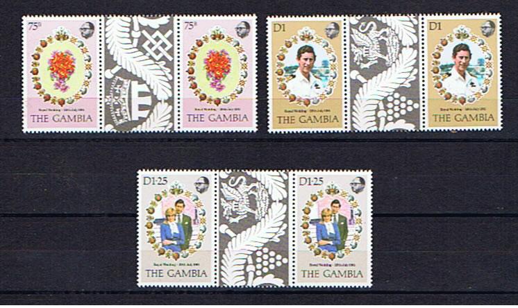 GAMBIA 1981 ROYAL WEDDING GUTTER PAIRS