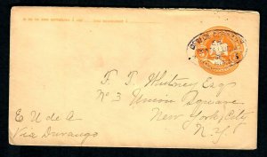 Lot2R Mexico Durango, Cover 1907 Postal Stationary 5c to New York City, N.Y. USA