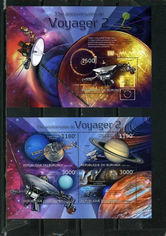 BURUNDI 2012 SPACE VOYAGER 2 SHEET OF 4 stamps & S/S MNH 