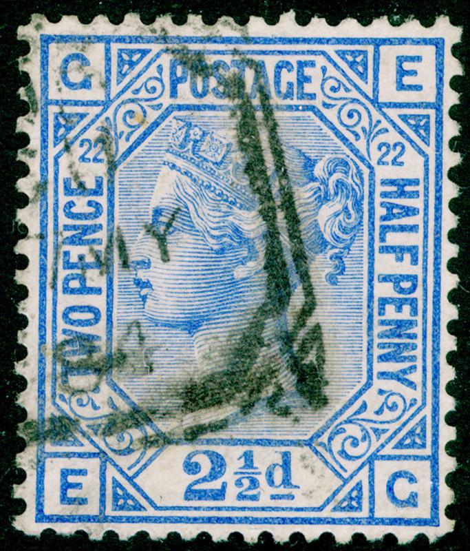 SG157, 2½d blue PLATE 22, USED, CDS. Cat £40. FG