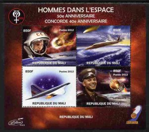 MALI - 2012 - Concorde, 40th Anniv, Man in Space-Perf 4v Sheet-MNH-Private Issue