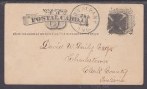 US Sc UX5 used 1878 1c Liberty Postal Card, Maltese Cross Fancy Cancel