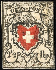 Switzerland Stamps # 1 Used F-VF Nice Appearance Scott Value $1,500.00