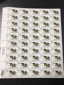 US 1460 Olympics 1972 Sheet Of 50 Cylinder Flaw Broken Red Ring On Stamp #43.