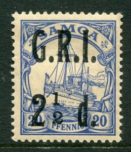 GRI Samoa 1914 SG 104a 2½ d on 20pf ultramarine.  No fraction bar.  Original gum