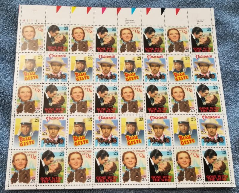 US #2445 - 2248 CLASSIC FILMS, COMPLETE SHEET,  VF mint never hinged,   VERY ...